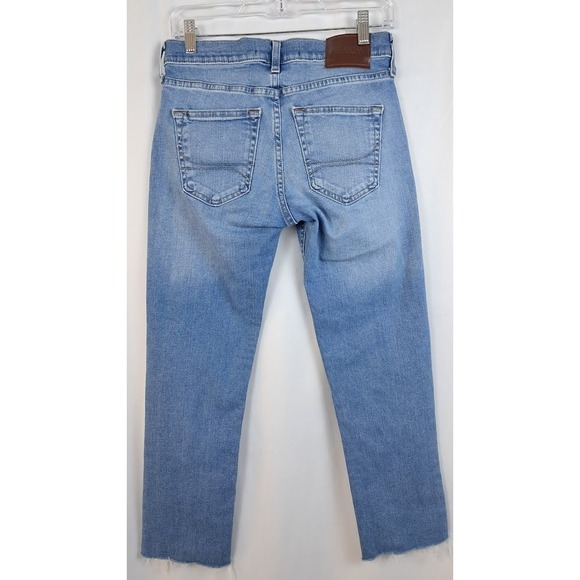 HOLLISTER Womens Jeans S26 Light Wash Slim Straight Distressed Denim Raw Hem‎ - Picture 5 of 7
